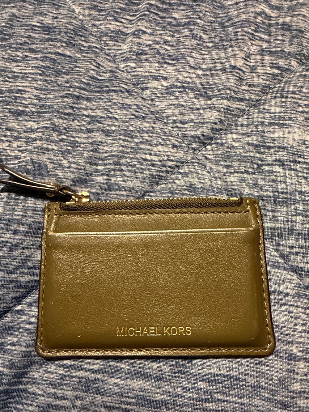 Michael Kors Olive Green Leather Card Case with Gold Zip